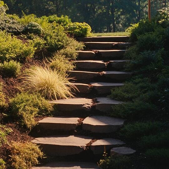 Flagstone garden steps set into a hillside