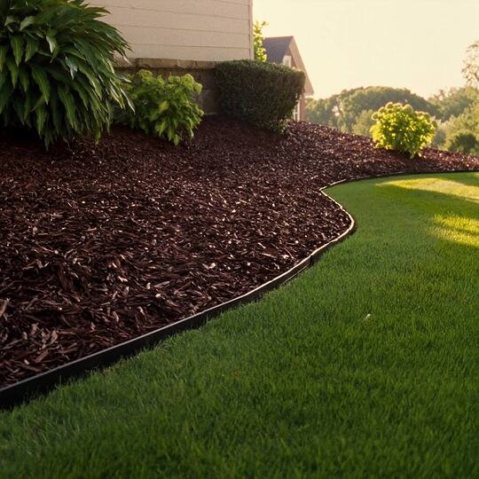 Fresh mulch bed along a garden border
